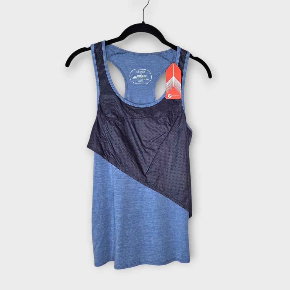 NEW Oiselle Womens Holepunch Racerback Tank Blue sz 2 Running Athletic Mesh
